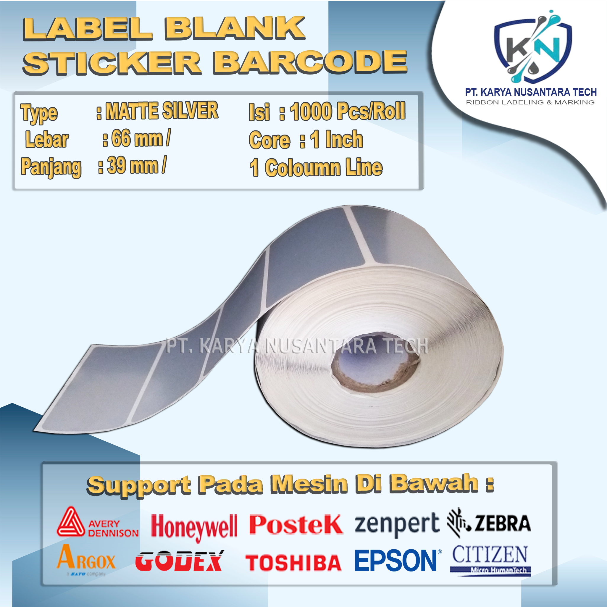 STICKER BLANK BARCODE MATTE SILVER 66X39 1