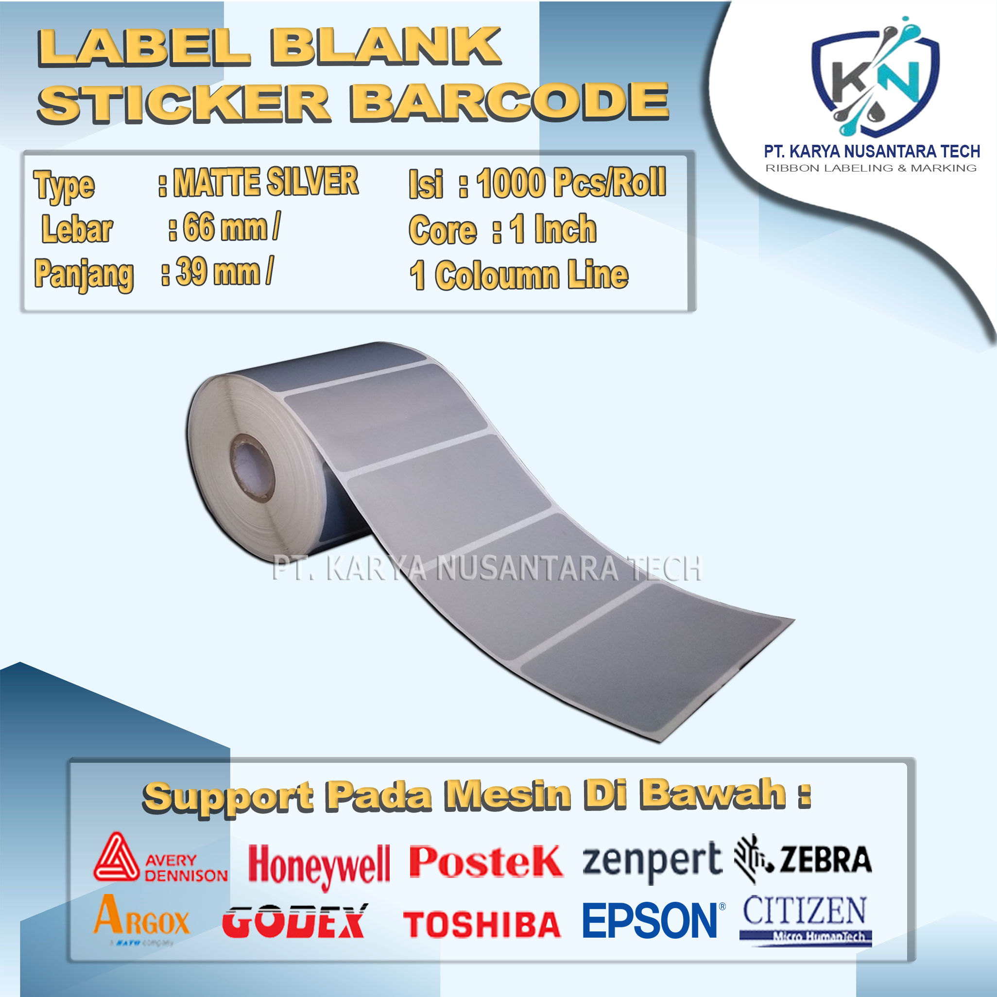 STICKER BLANK BARCODE MATTE SILVER 66X39 2