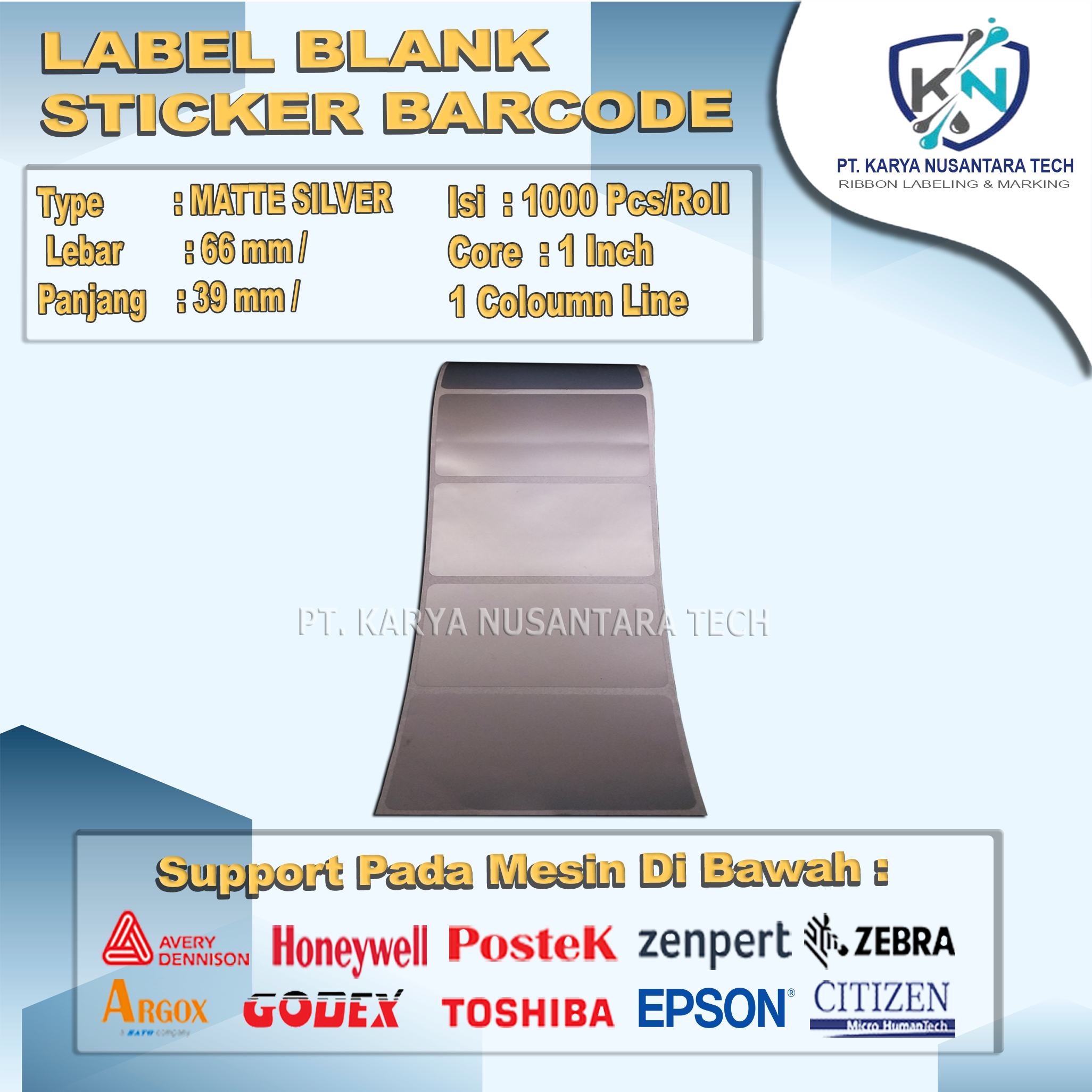 STICKER BLANK BARCODE MATTE SILVER 66X39 3