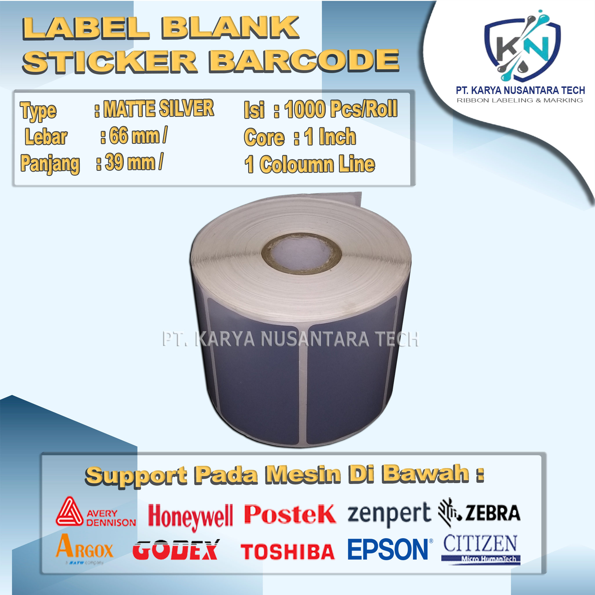 STICKER BLANK BARCODE MATTE SILVER 66X39 4