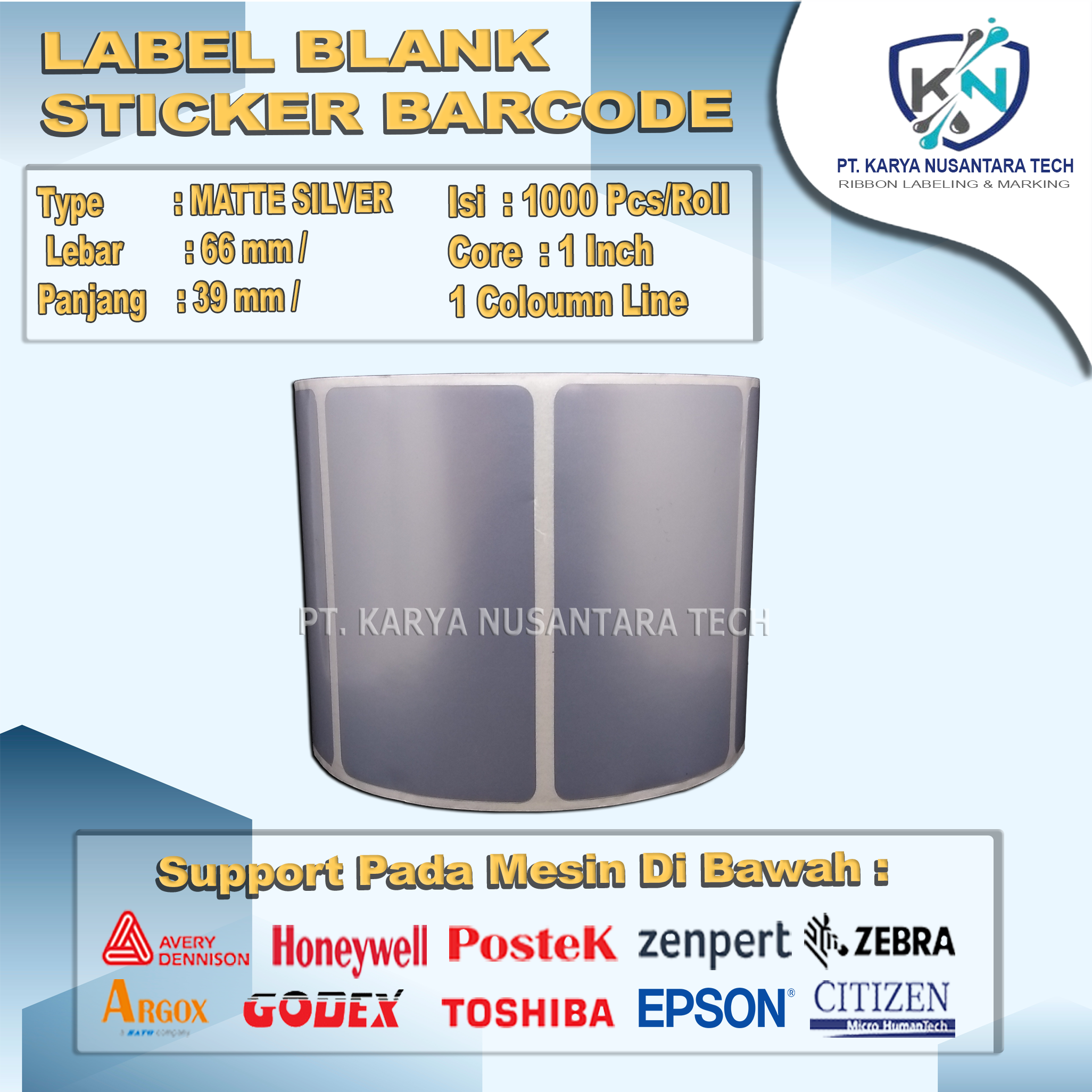 STICKER BLANK BARCODE MATTE SILVER 66X39 5