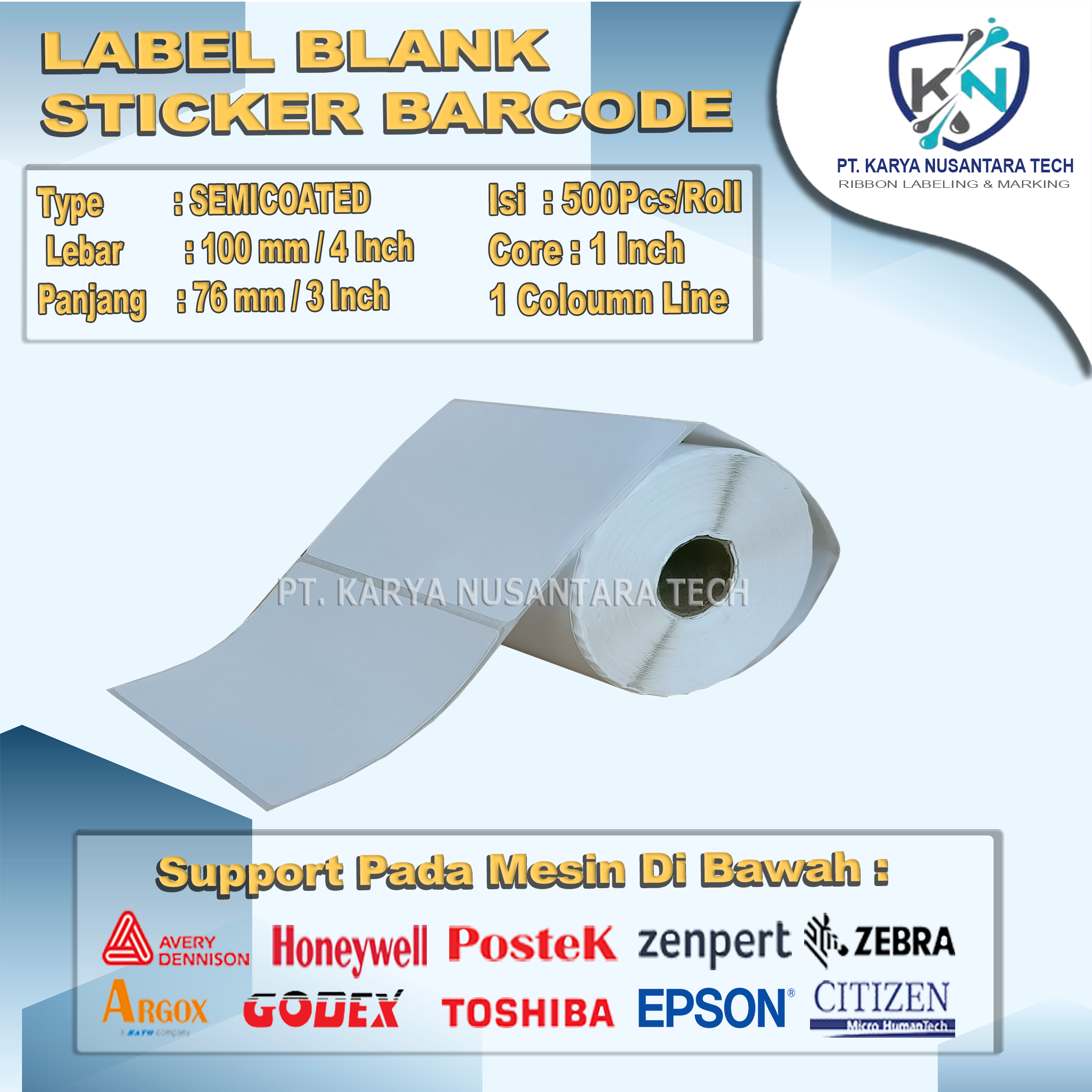 STICKER BLANK BARCODE SEMICOATED 100 x76 1