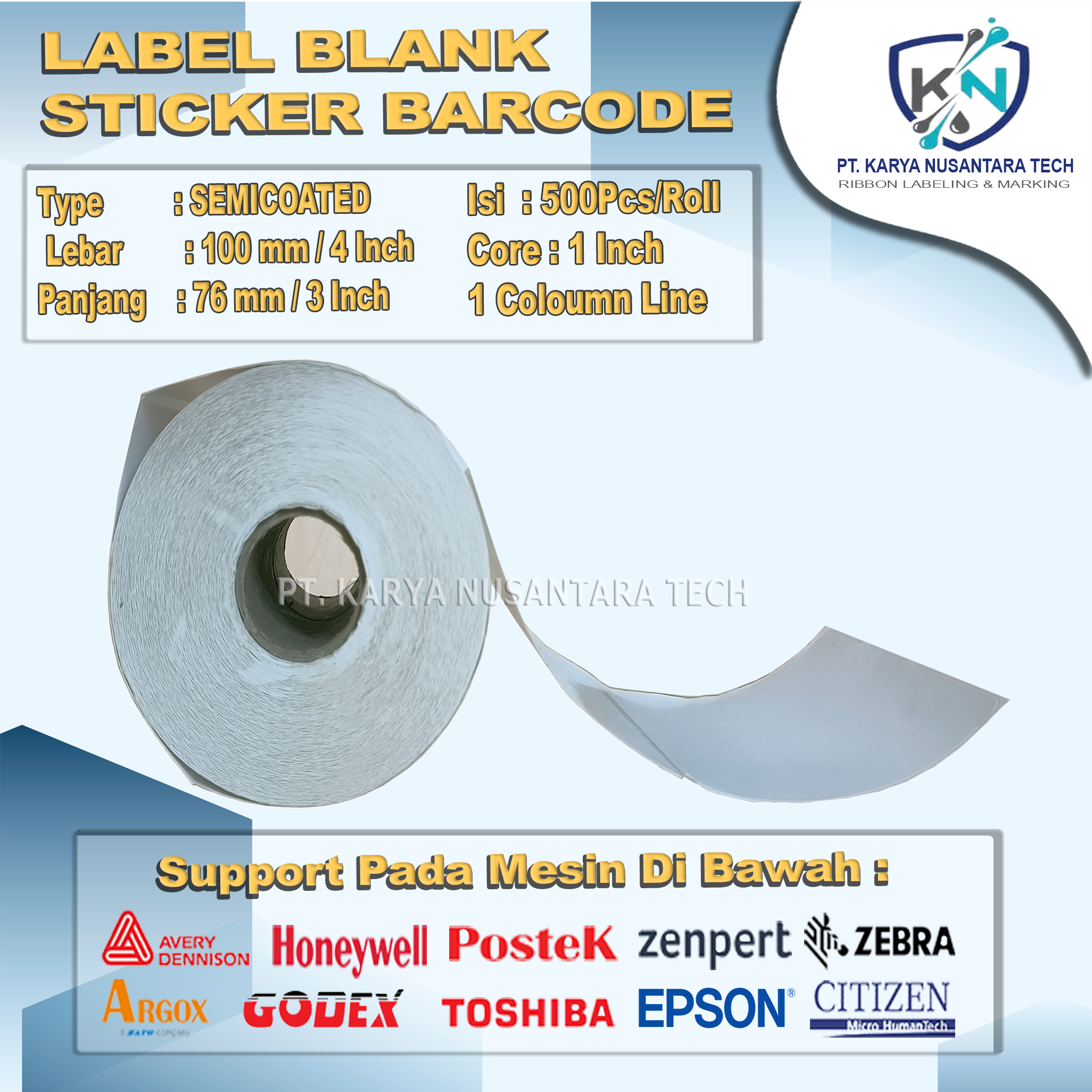 STICKER BLANK BARCODE SEMICOATED 100 x76 3