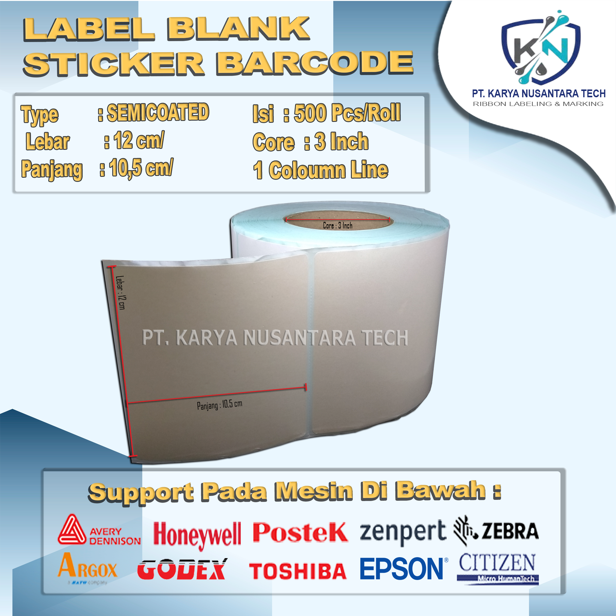 STICKER BLANK BARCODE SEMICOATED 12 x 10,5 2