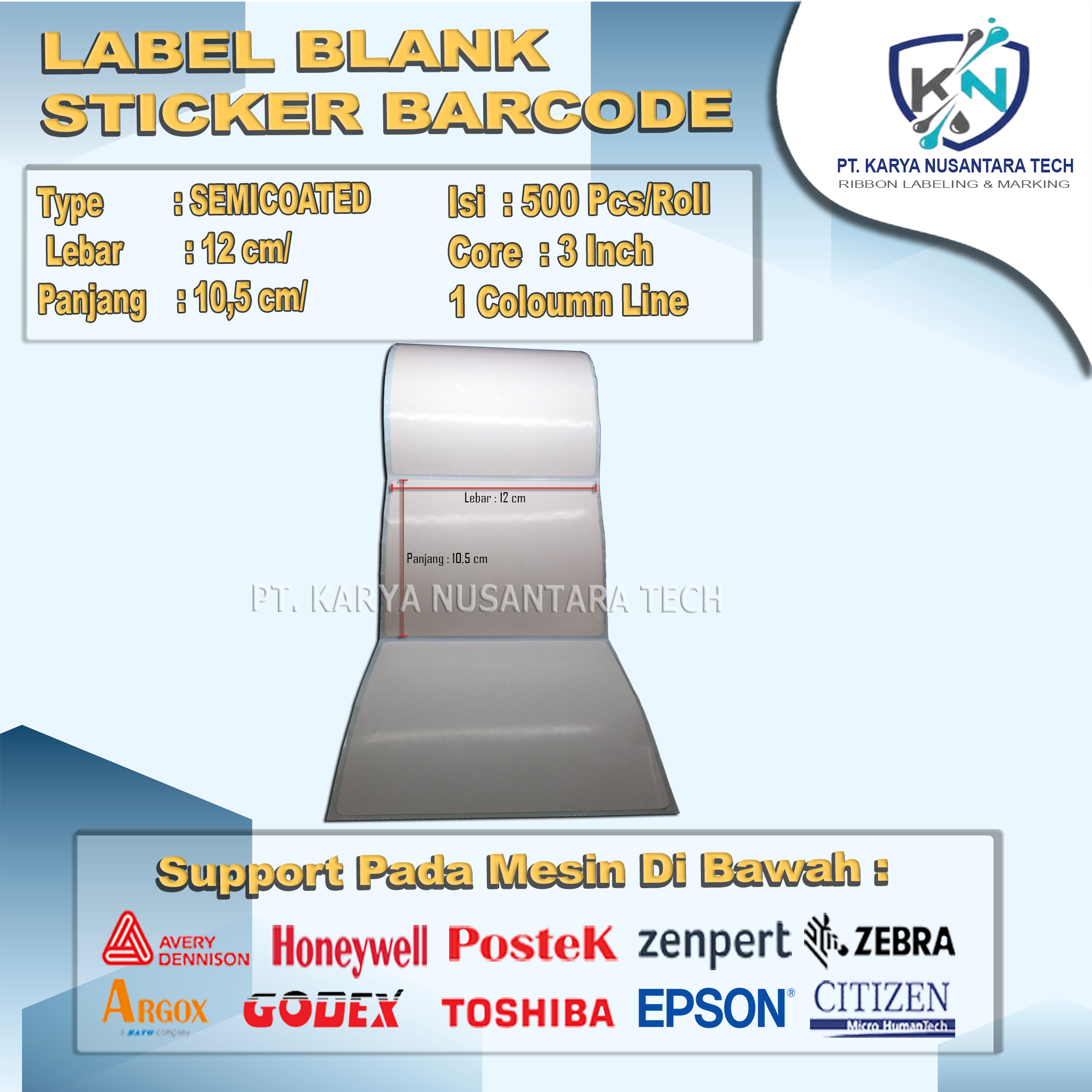 STICKER BLANK BARCODE SEMICOATED 12 x 10,5 3