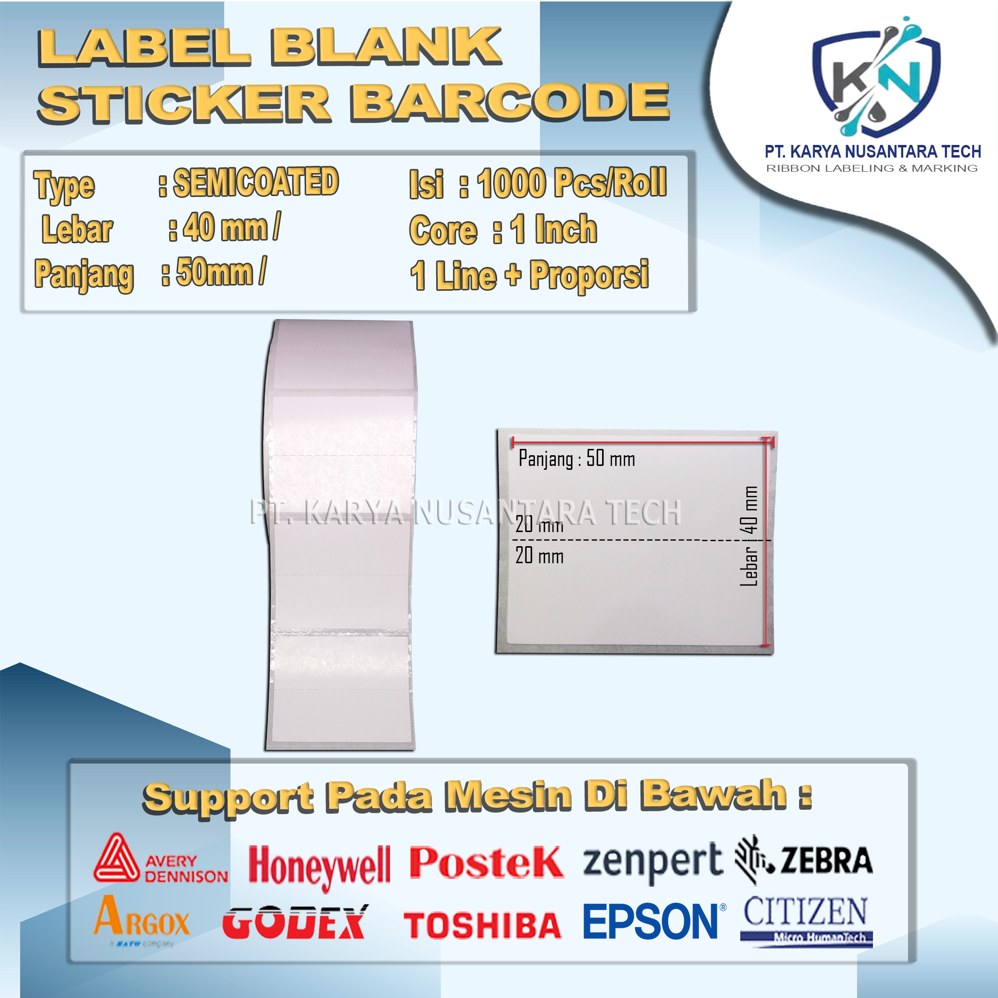 STICKER BLANK BARCODE SEMICOATED 40 x 50 2