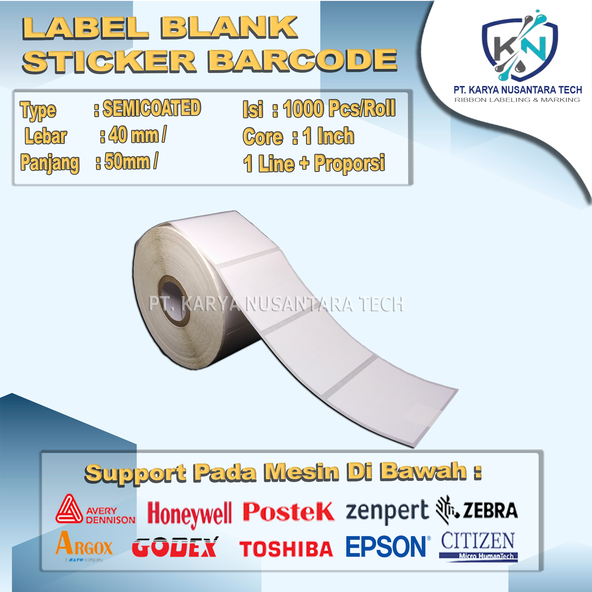 STICKER BLANK BARCODE SEMICOATED 40 x 50 3