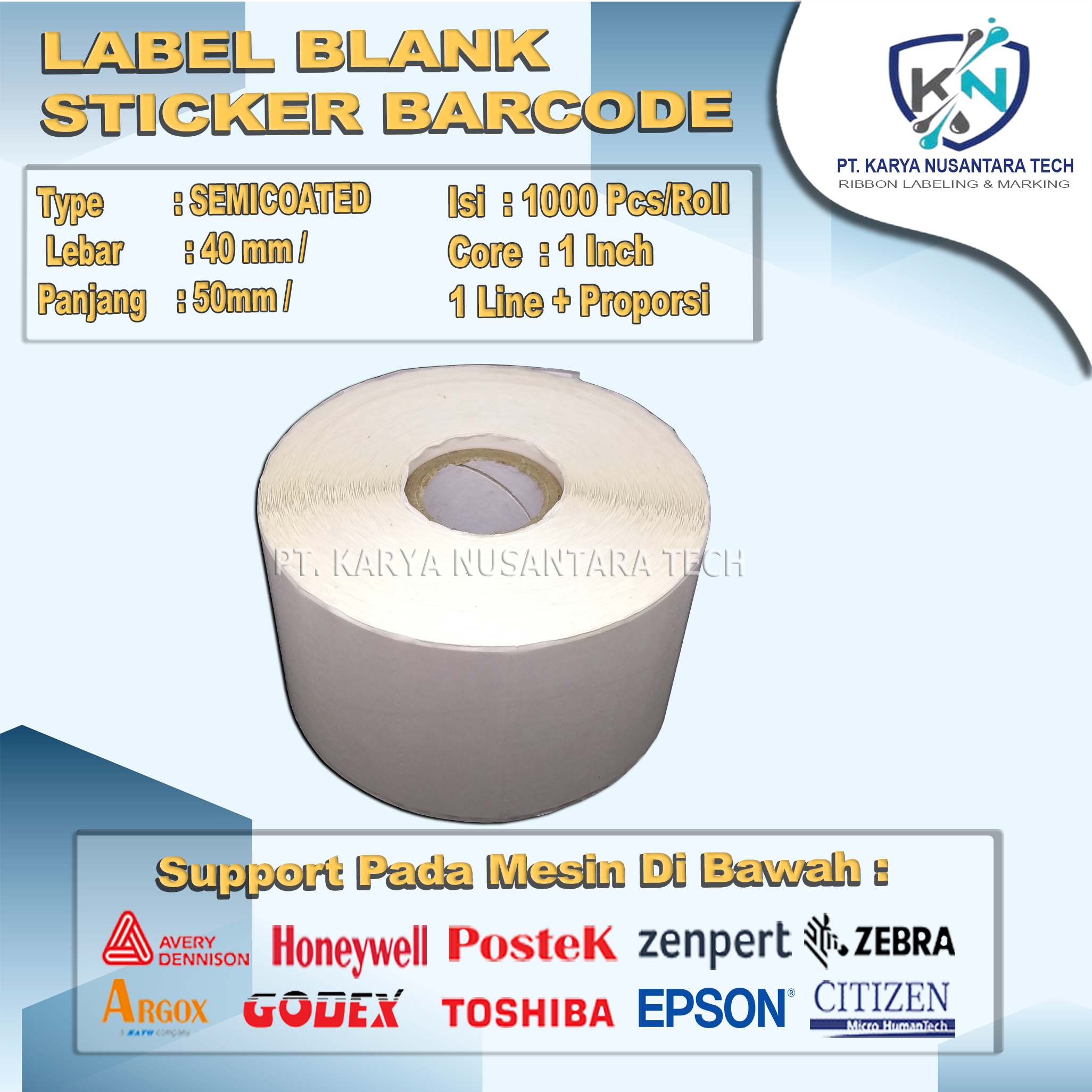 STICKER BLANK BARCODE SEMICOATED 40 x 50 5