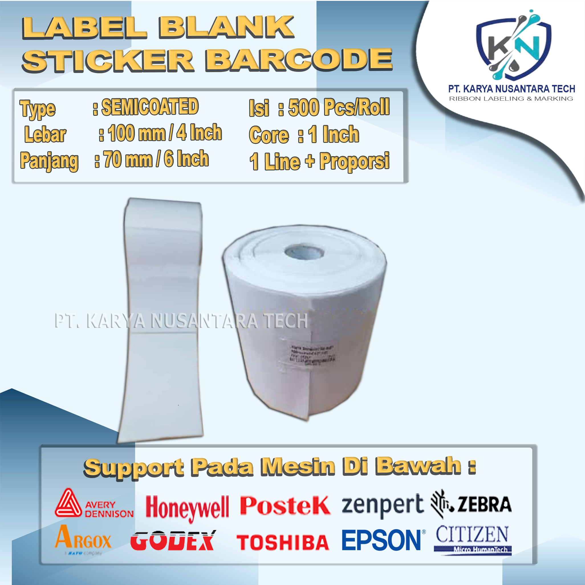 STICKER BLANK BARCODE SEMICOATED 4x6 1
