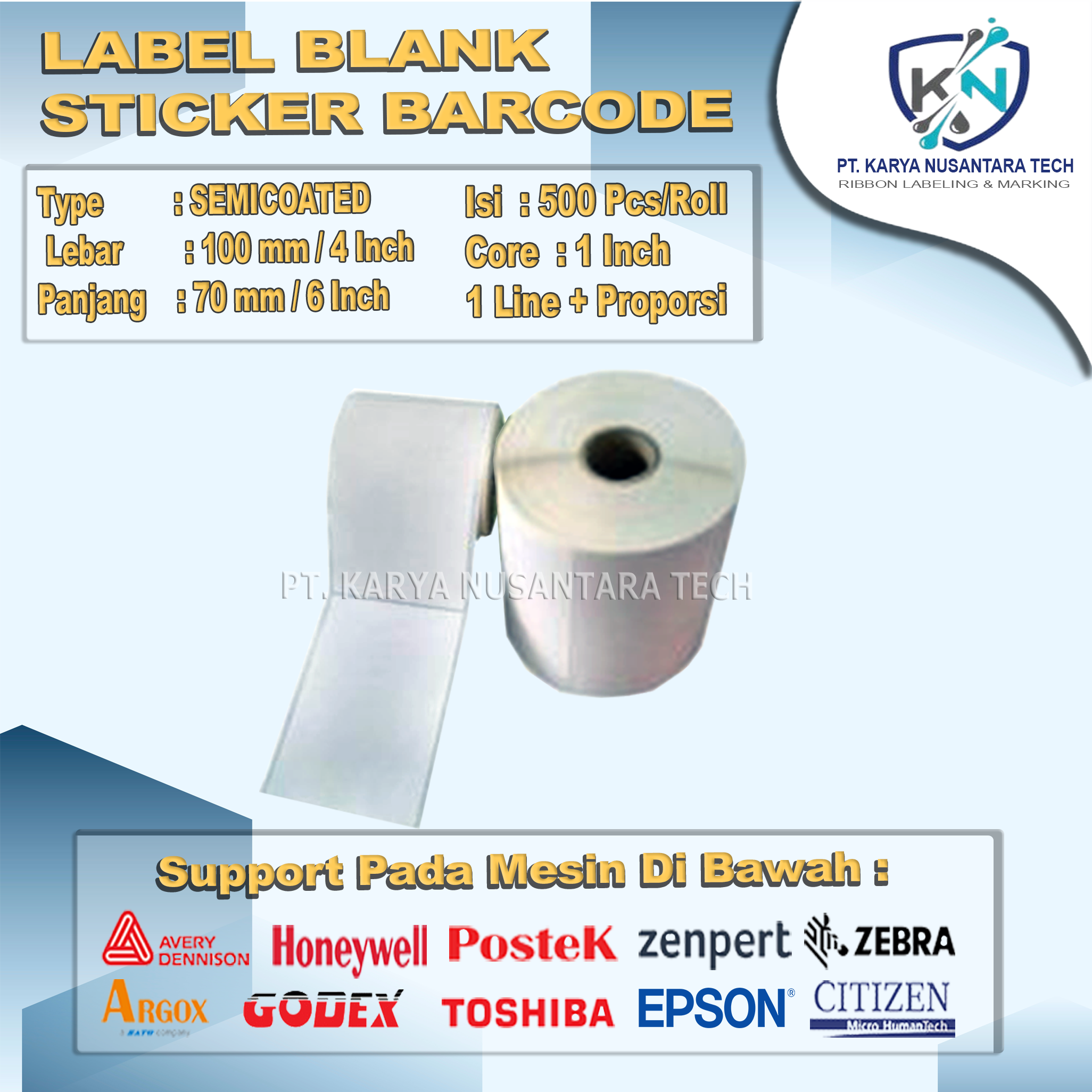 STICKER BLANK BARCODE SEMICOATED 4x6 2