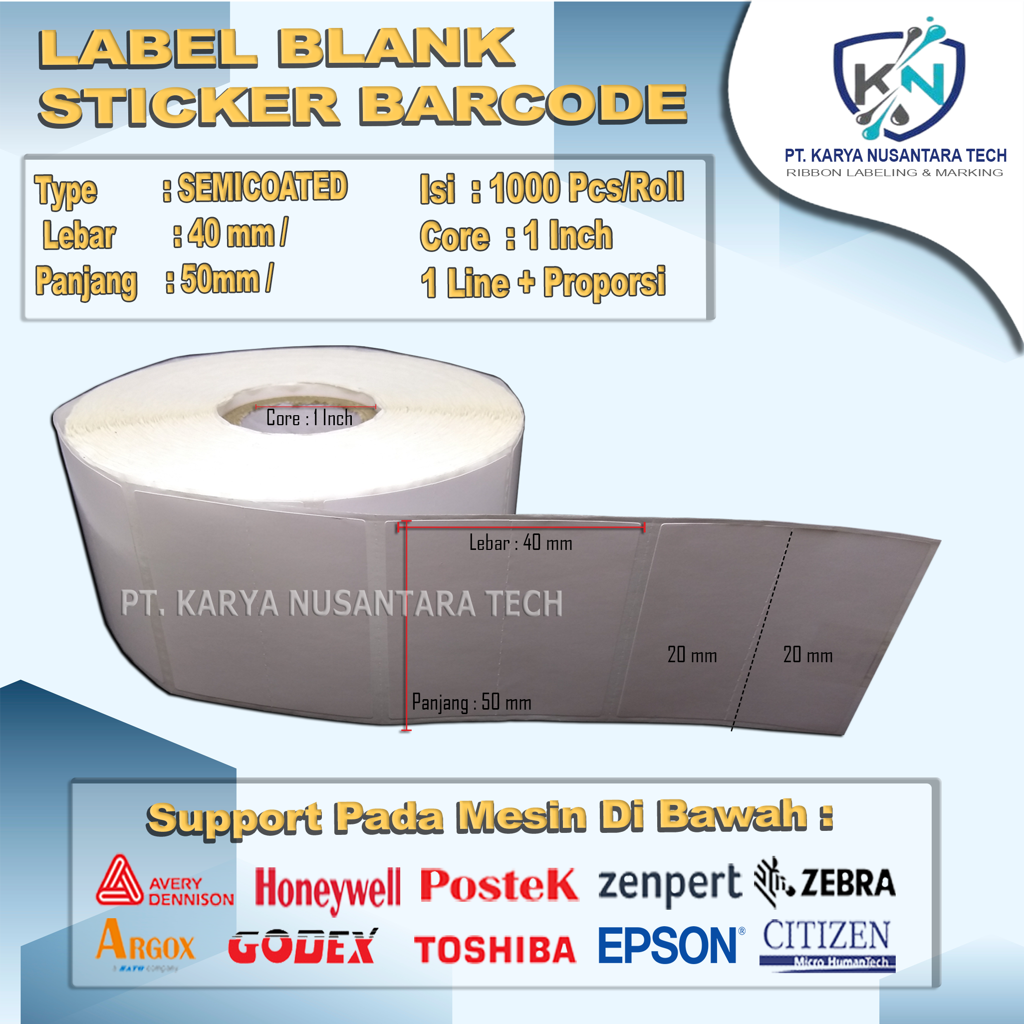 STICKER BLANK BARCODE SEMICOATED 50 x 40 1