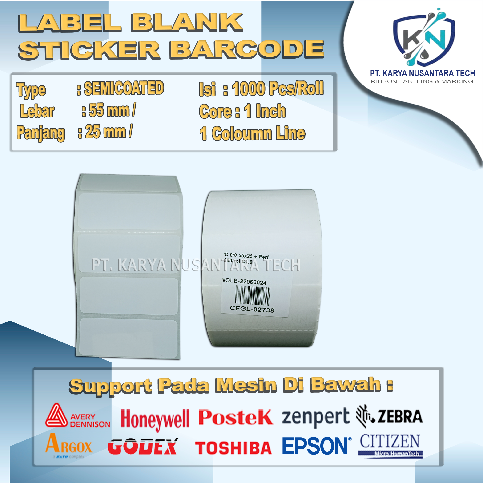 STICKER BLANK BARCODE SEMICOATED 55 X 25 1