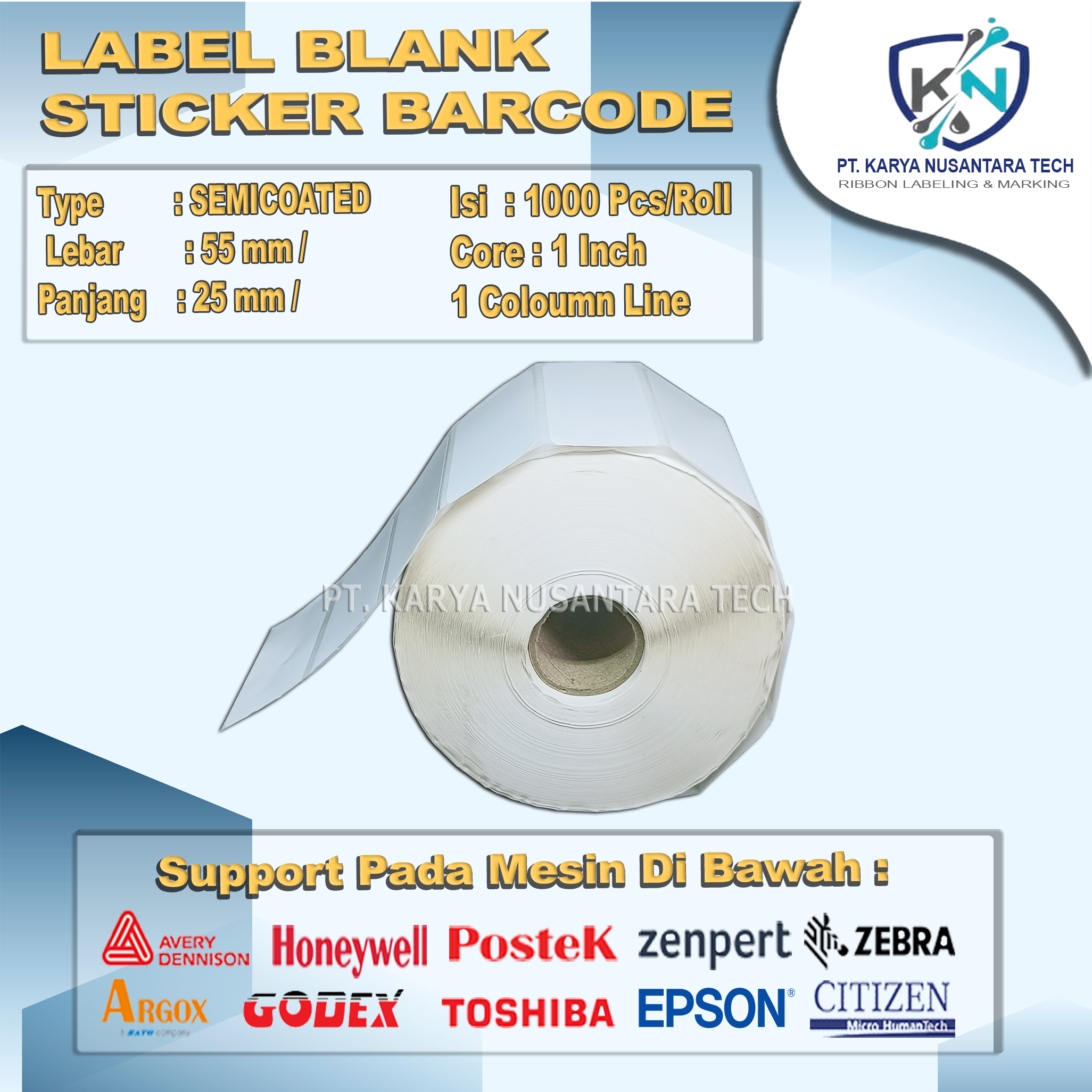 STICKER BLANK BARCODE SEMICOATED 55 X 25 3