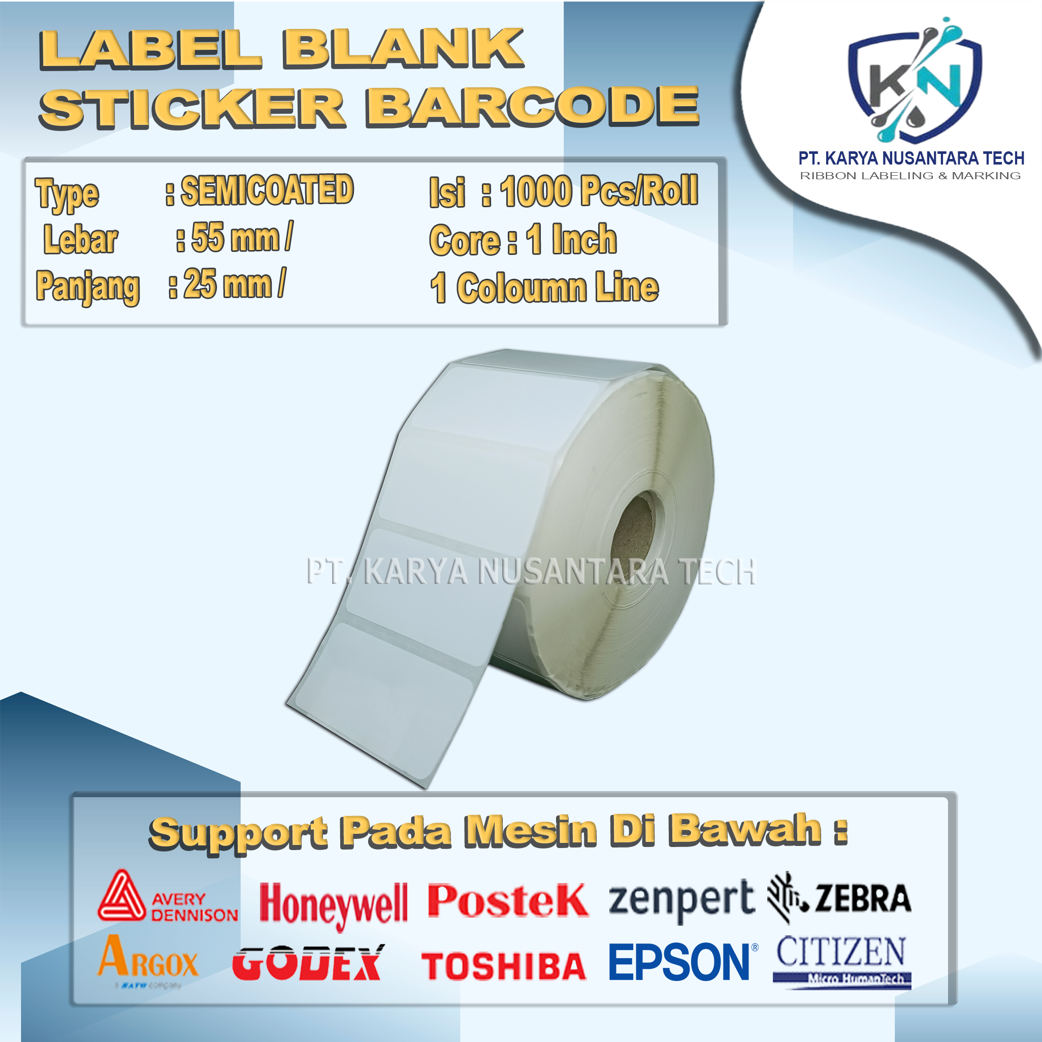 STICKER BLANK BARCODE SEMICOATED 55 X 25 4