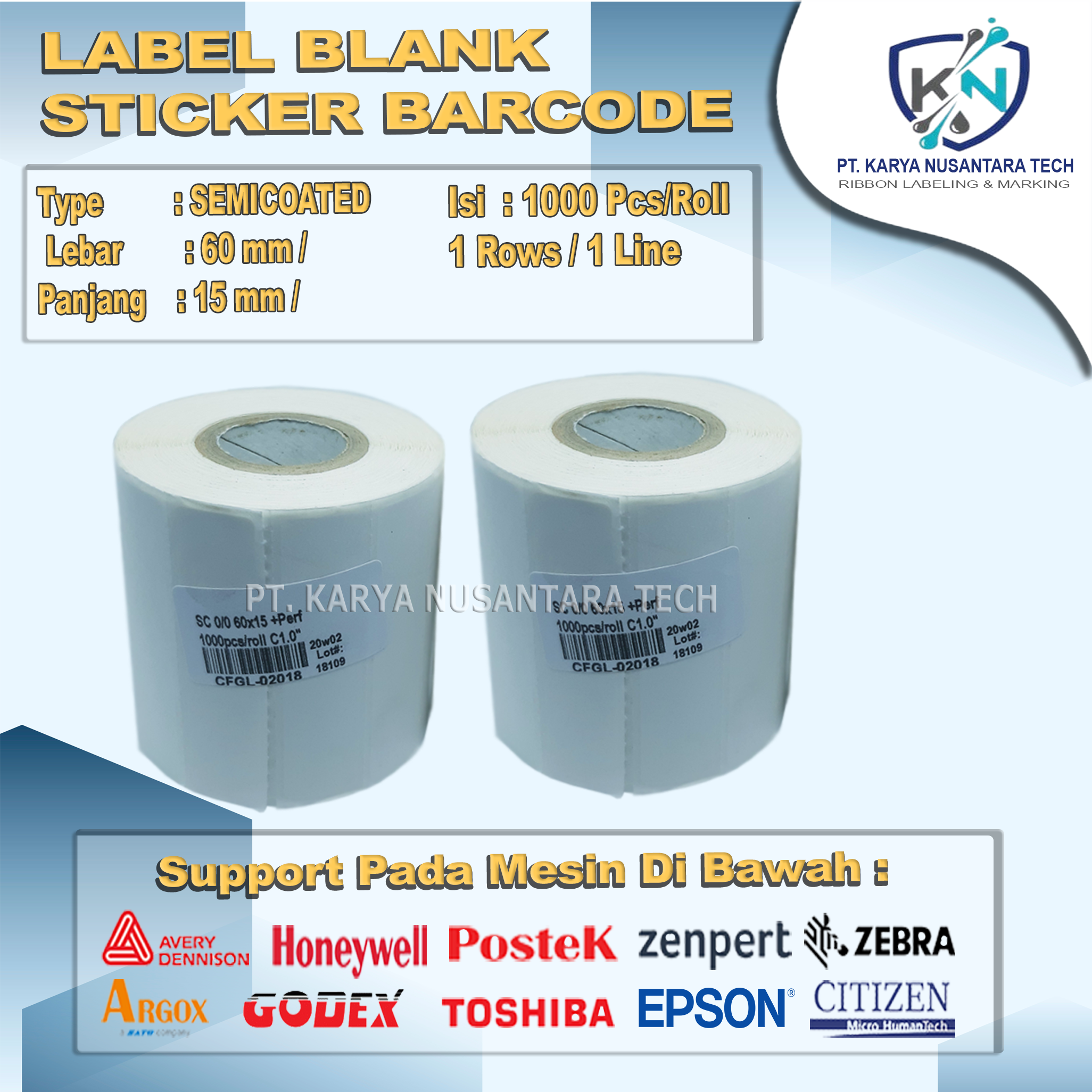 STICKER BLANK BARCODE SEMICOATED 60X15 1