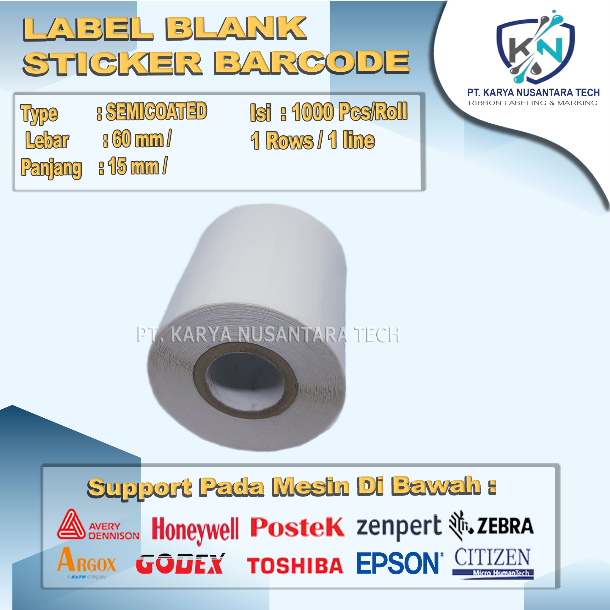 STICKER BLANK BARCODE SEMICOATED 60X15 3