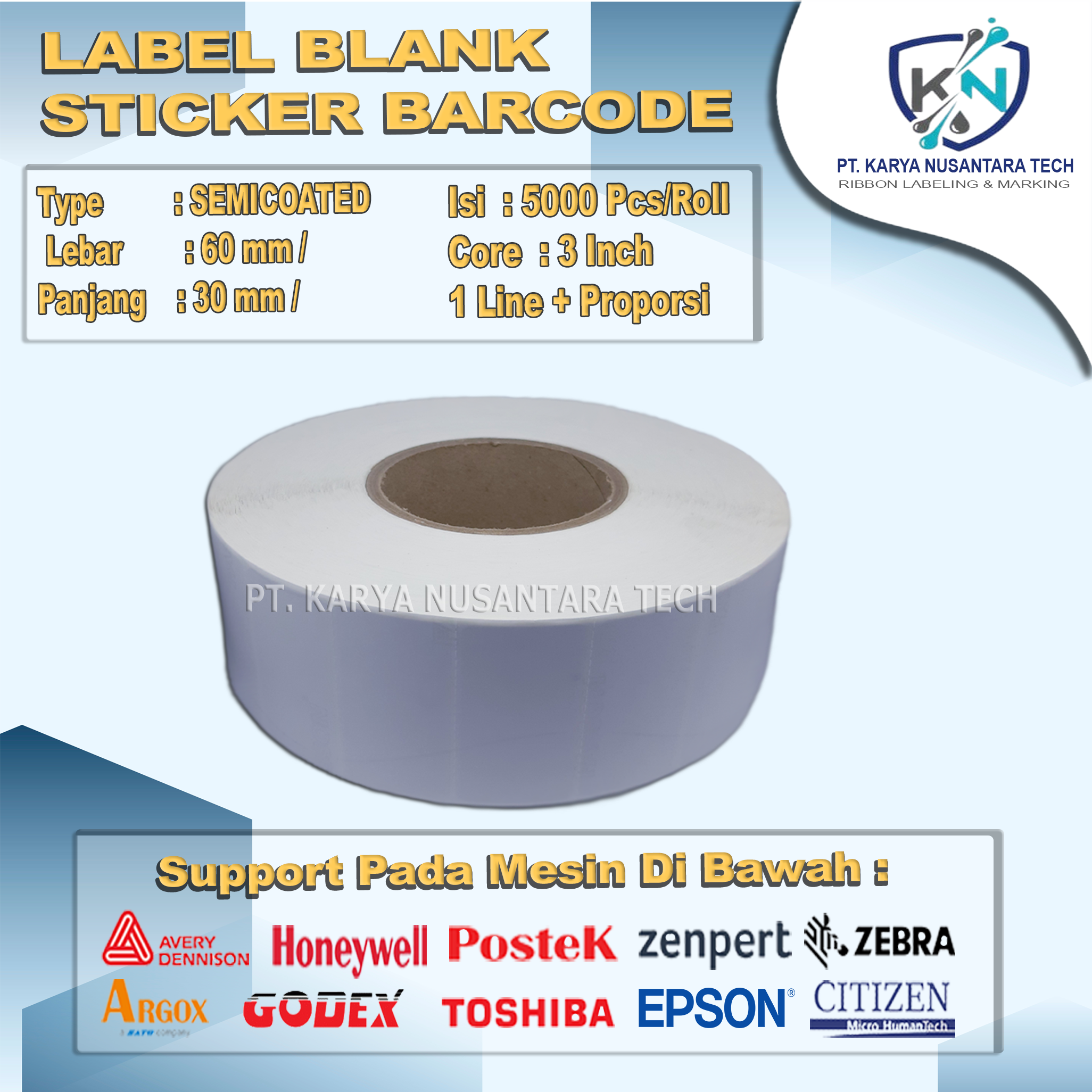 STICKER BLANK BARCODE SEMICOATED 60X30 1