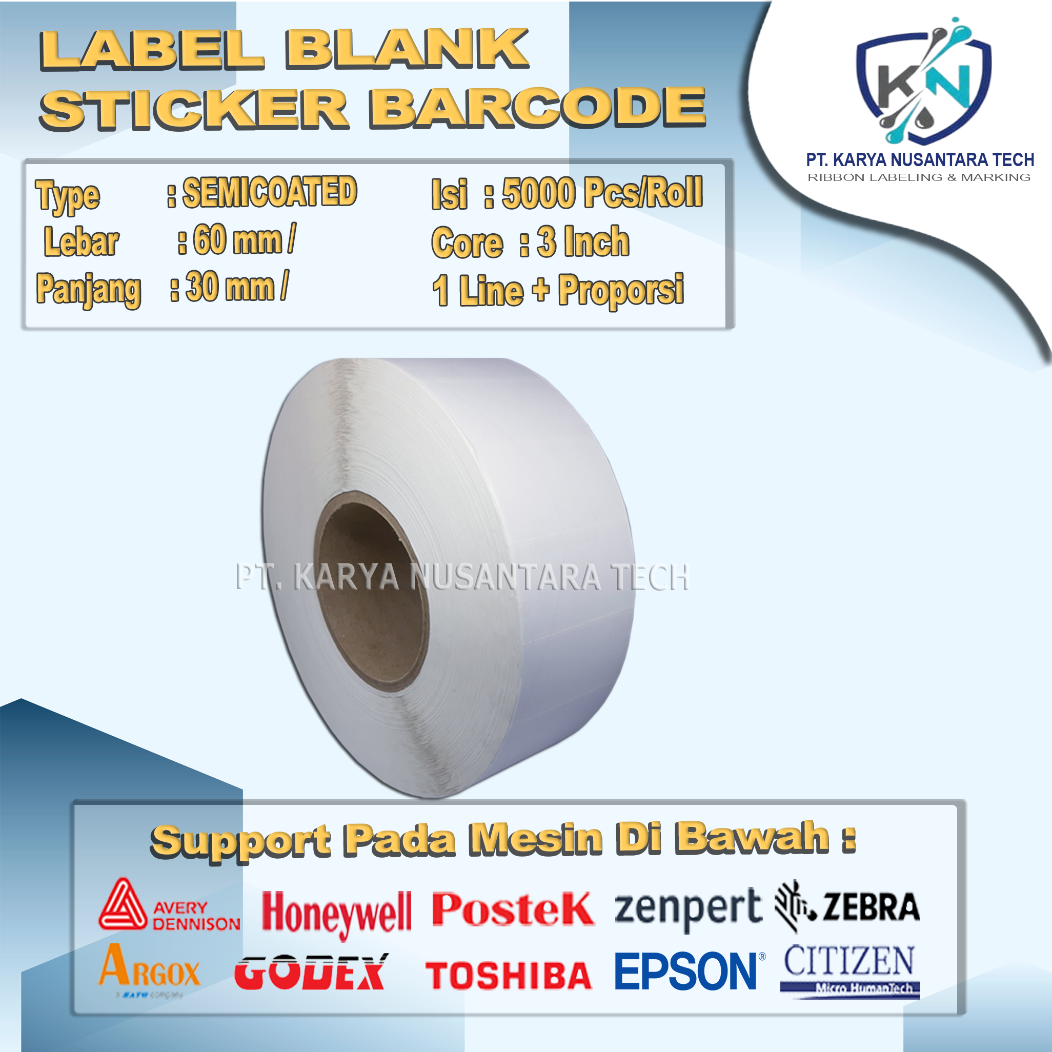 STICKER BLANK BARCODE SEMICOATED 60X30 2