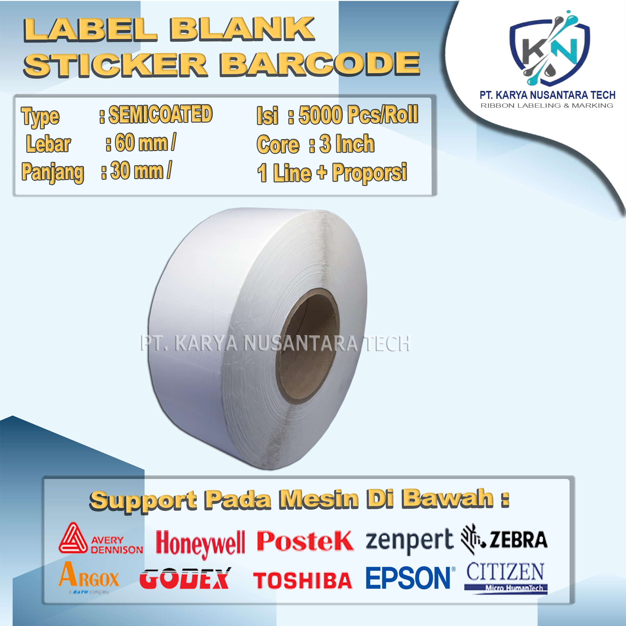 STICKER BLANK BARCODE SEMICOATED 60X30 3