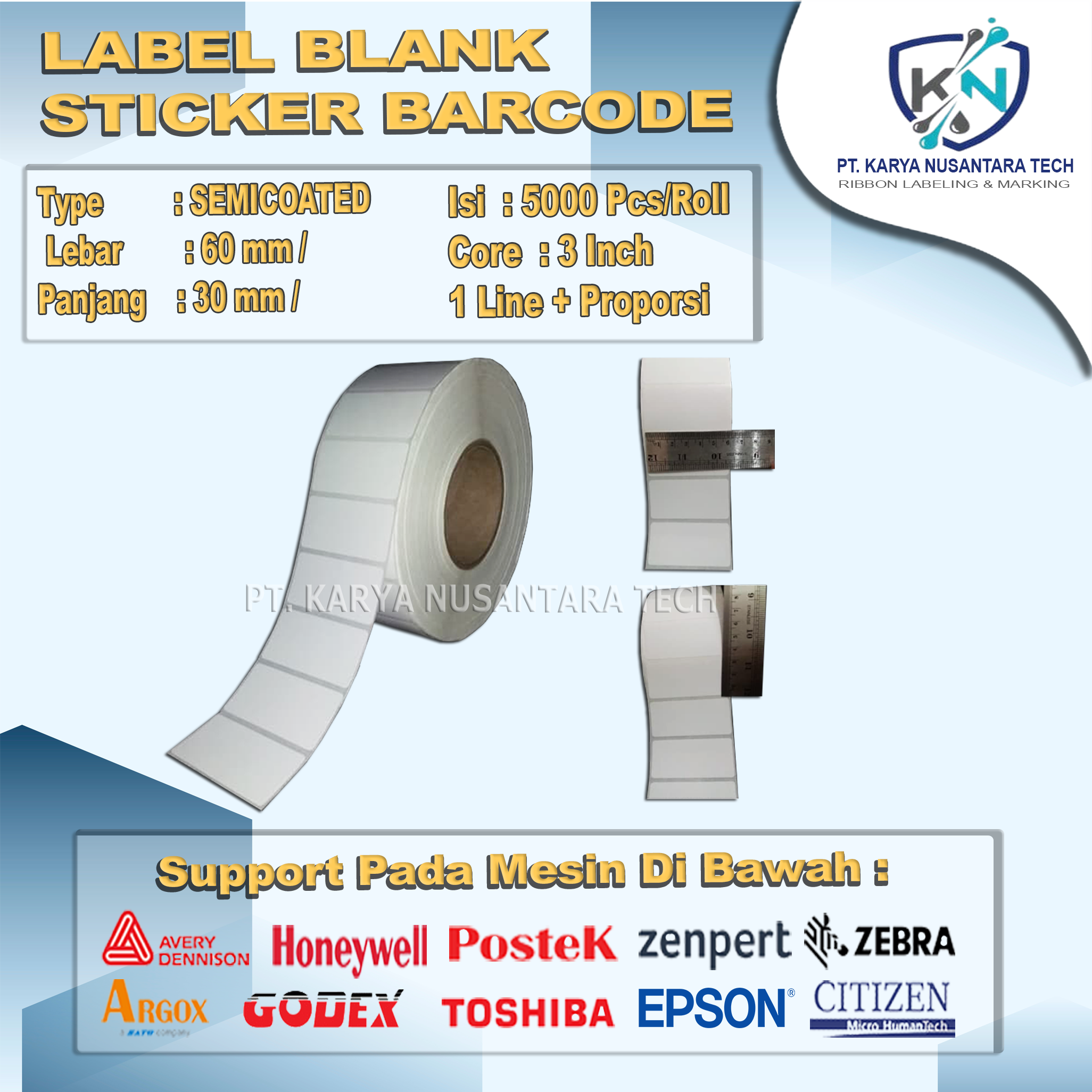 STICKER BLANK BARCODE SEMICOATED 60X30 4
