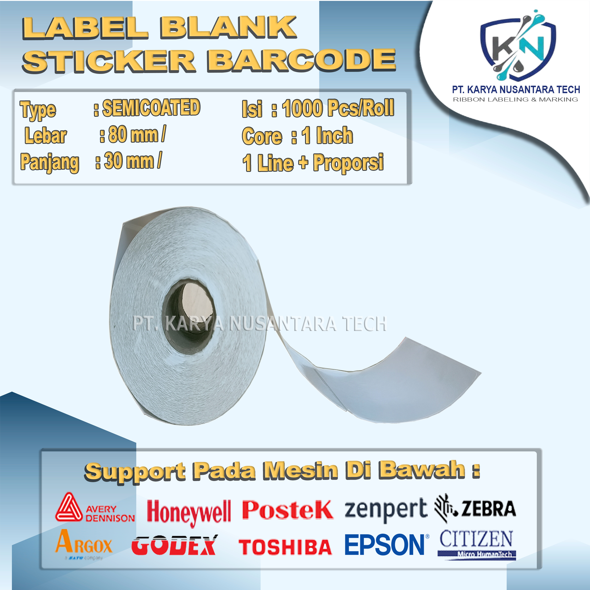 STICKER BLANK BARCODE SEMICOATED 80 X 30 1