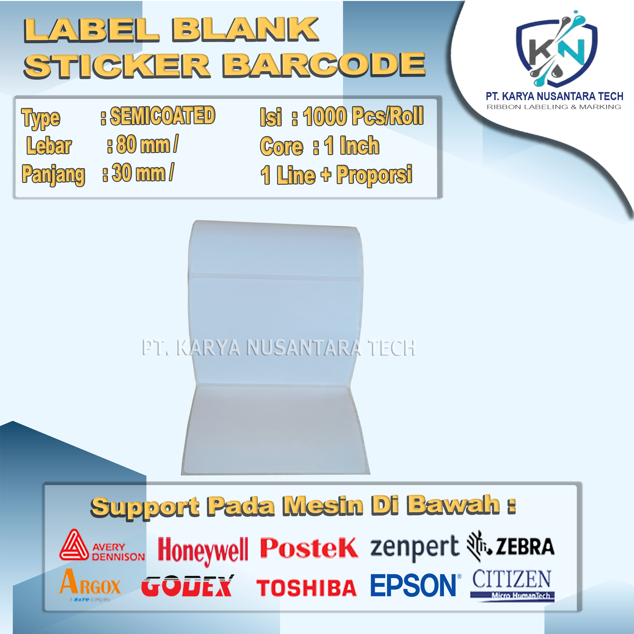 STICKER BLANK BARCODE SEMICOATED 80 X 30 3