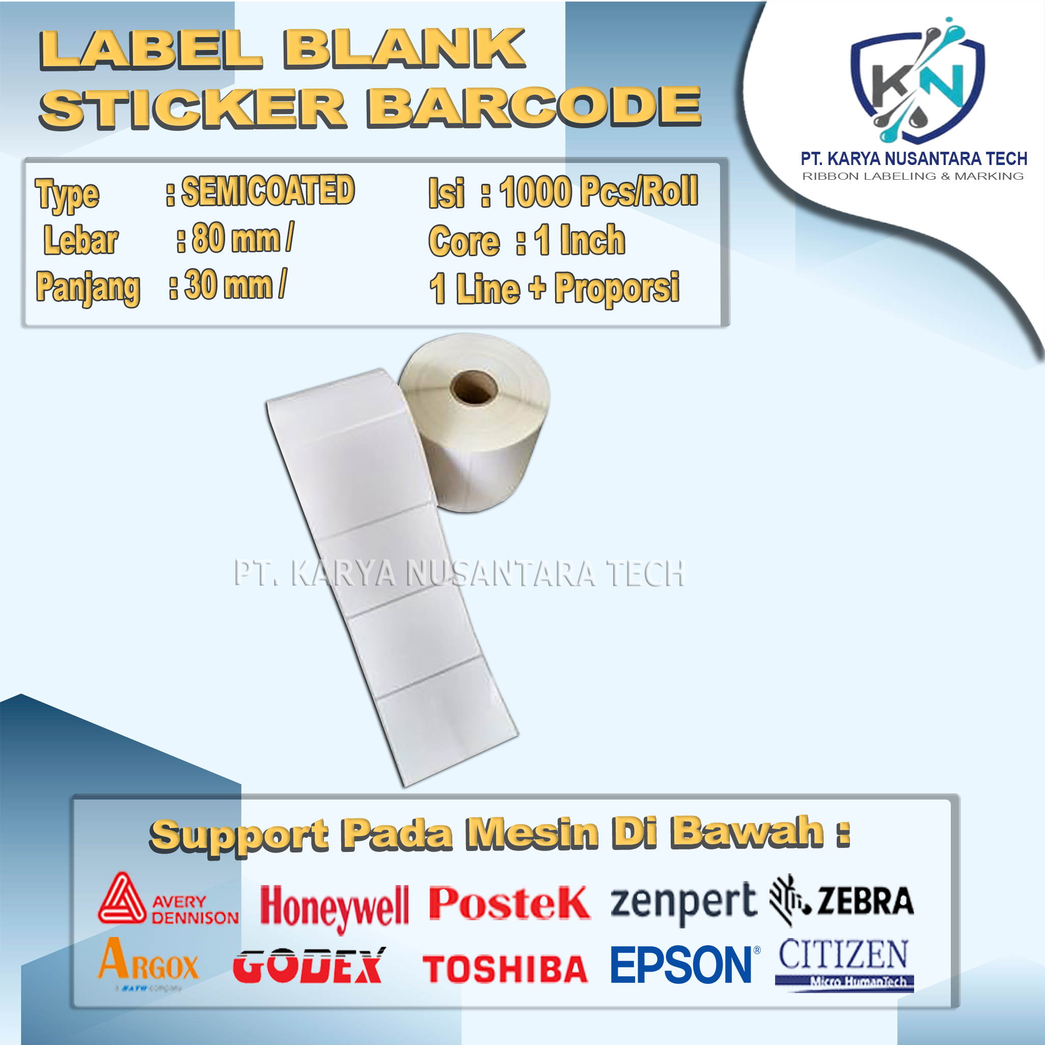 STICKER BLANK BARCODE SEMICOATED 80 X 30 4