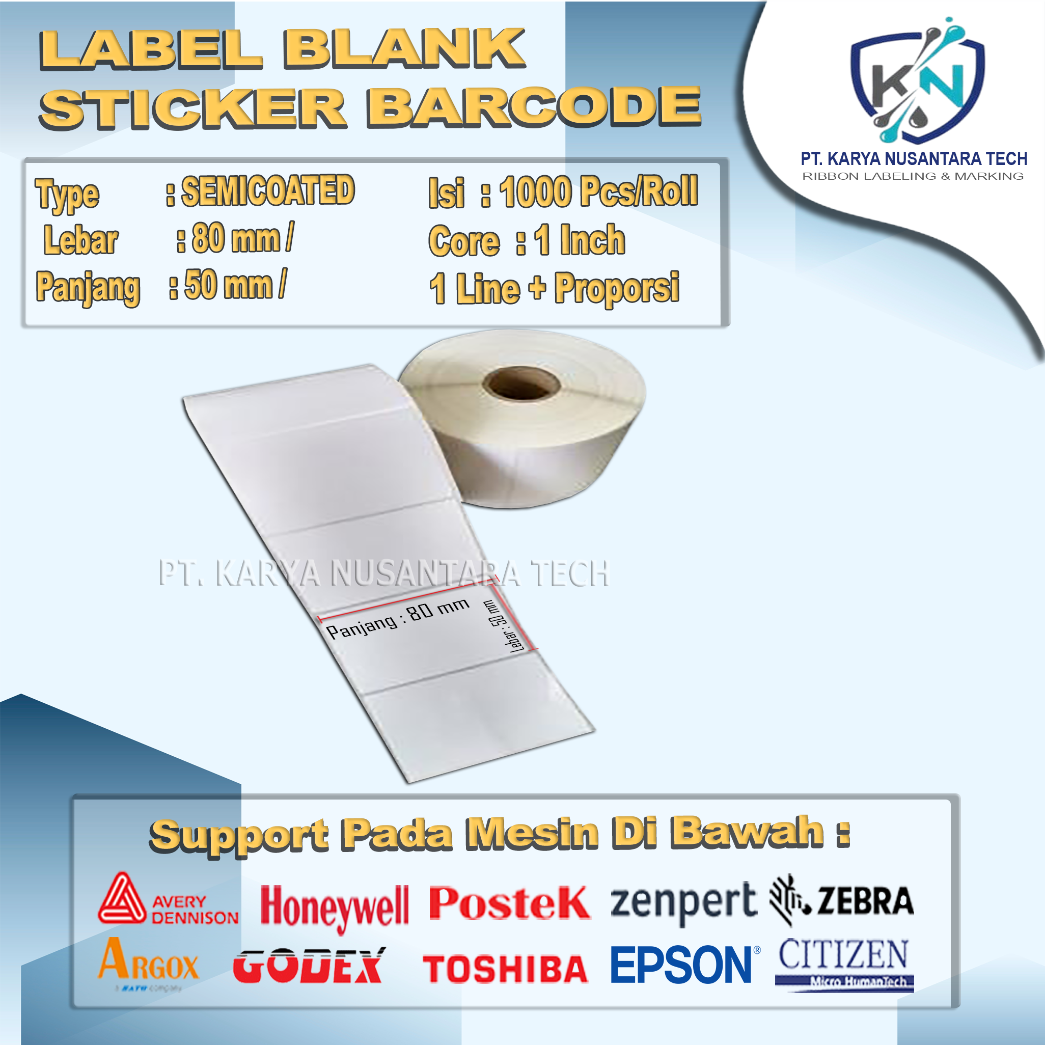 STICKER BLANK BARCODE SEMICOATED 80 X 50 1