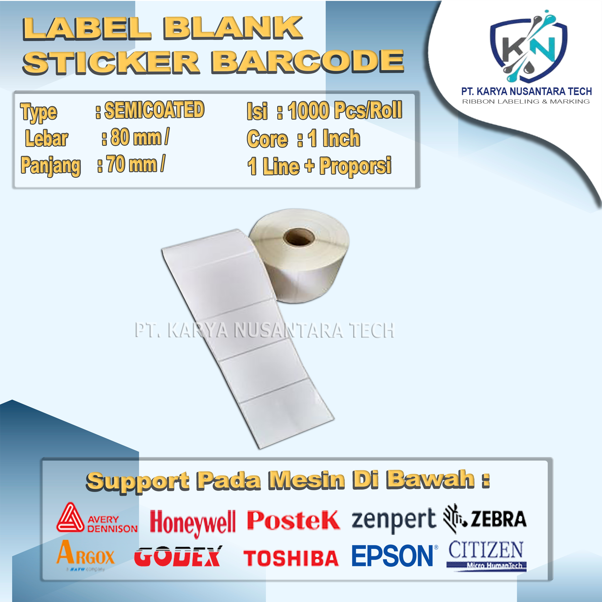 STICKER BLANK BARCODE SEMICOATED 80 X 70 1