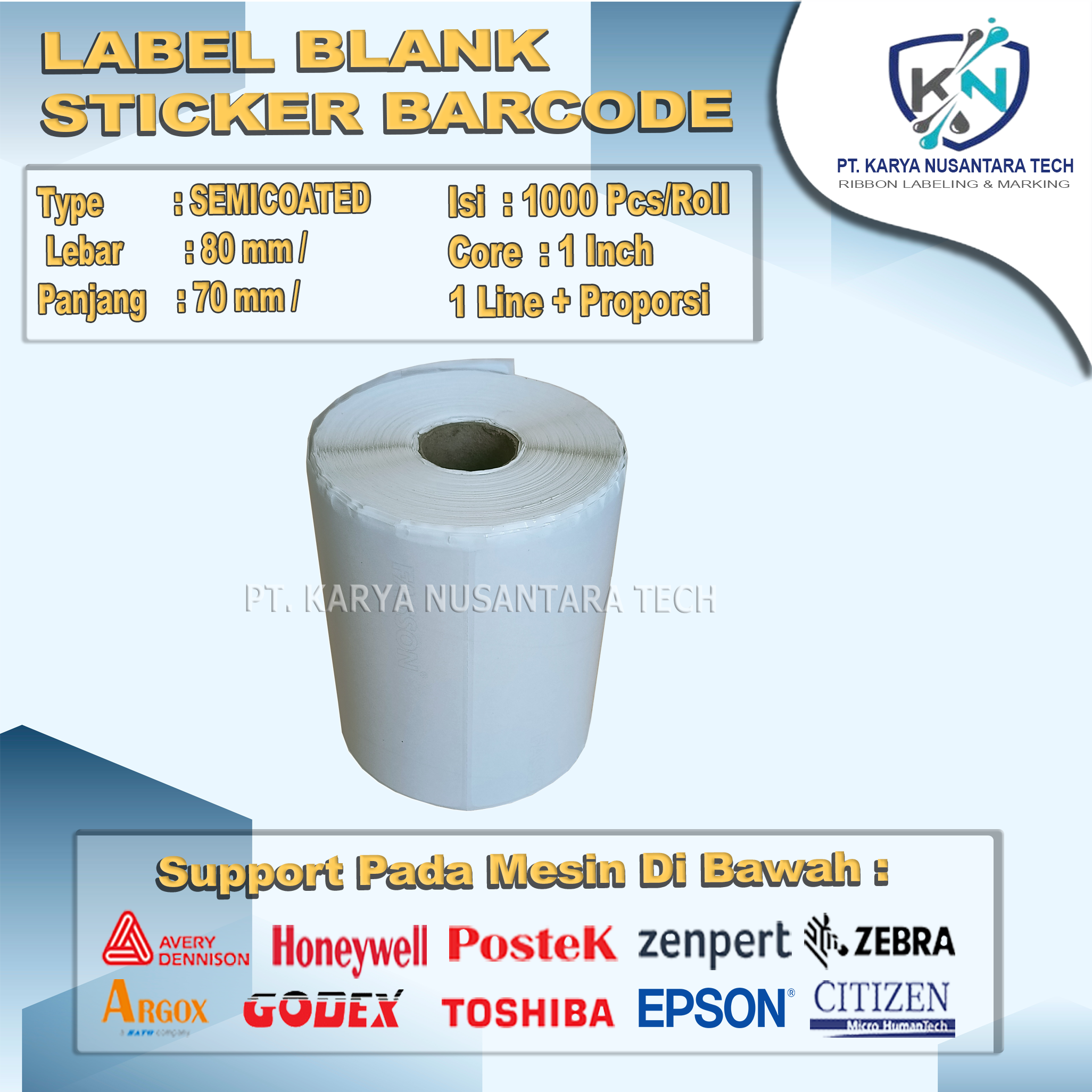 STICKER BLANK BARCODE SEMICOATED 80 X 70 3