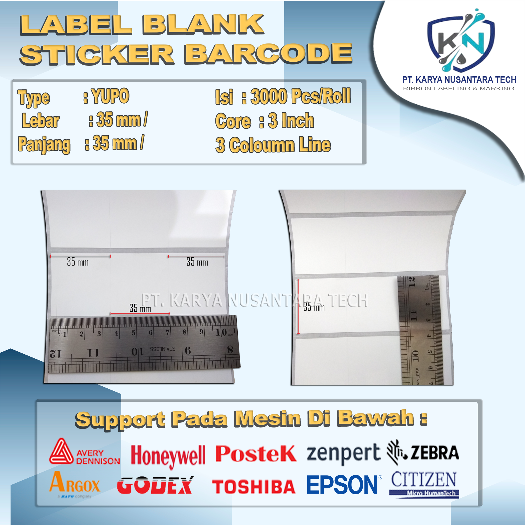 STICKER BLANK BARCODE YUPO 35 X 35 3