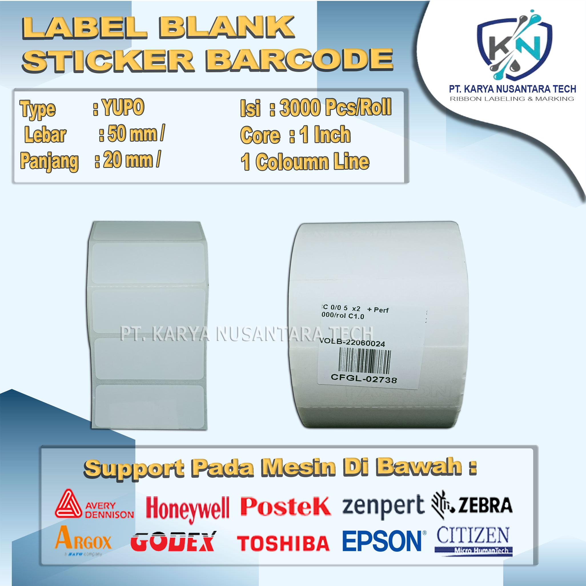 STICKER BLANK BARCODE YUPO 50 X 25 2