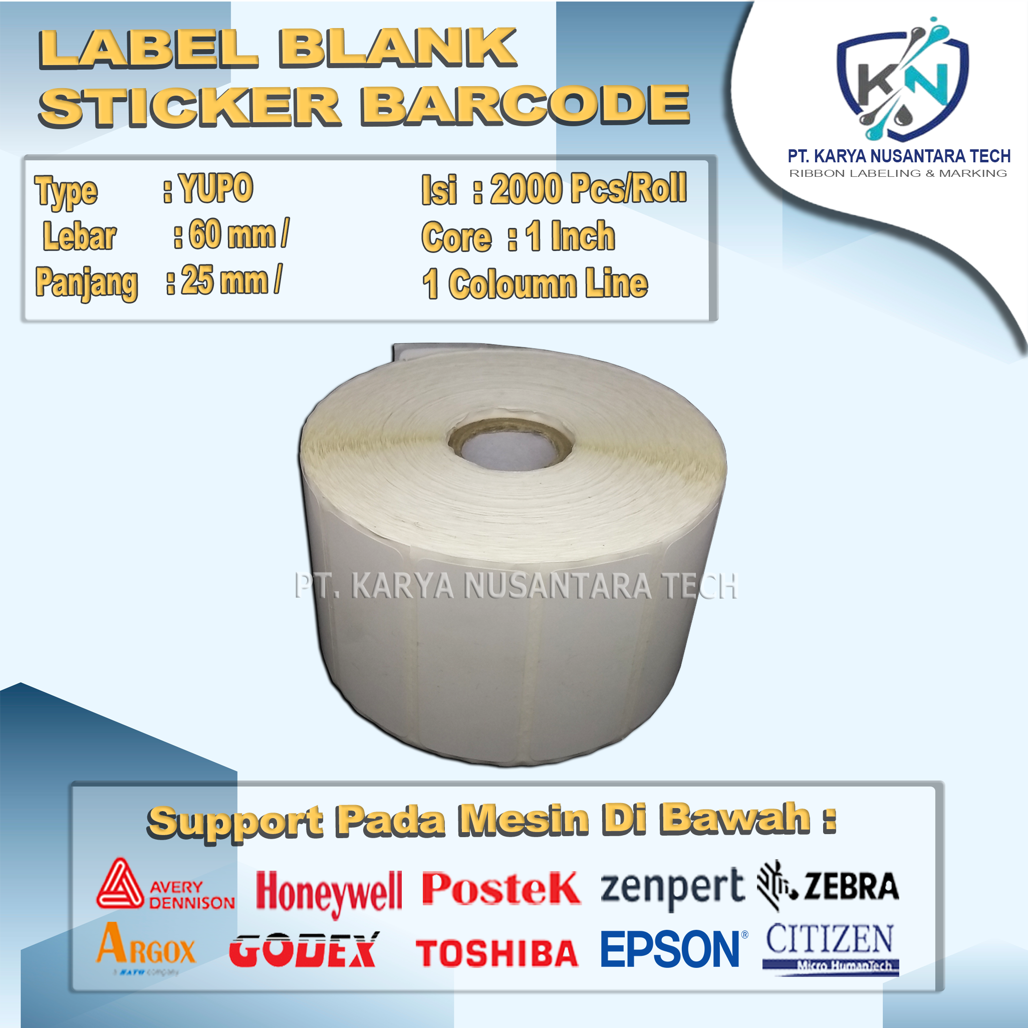 STICKER BLANK BARCODE YUPO 60 X 25 1