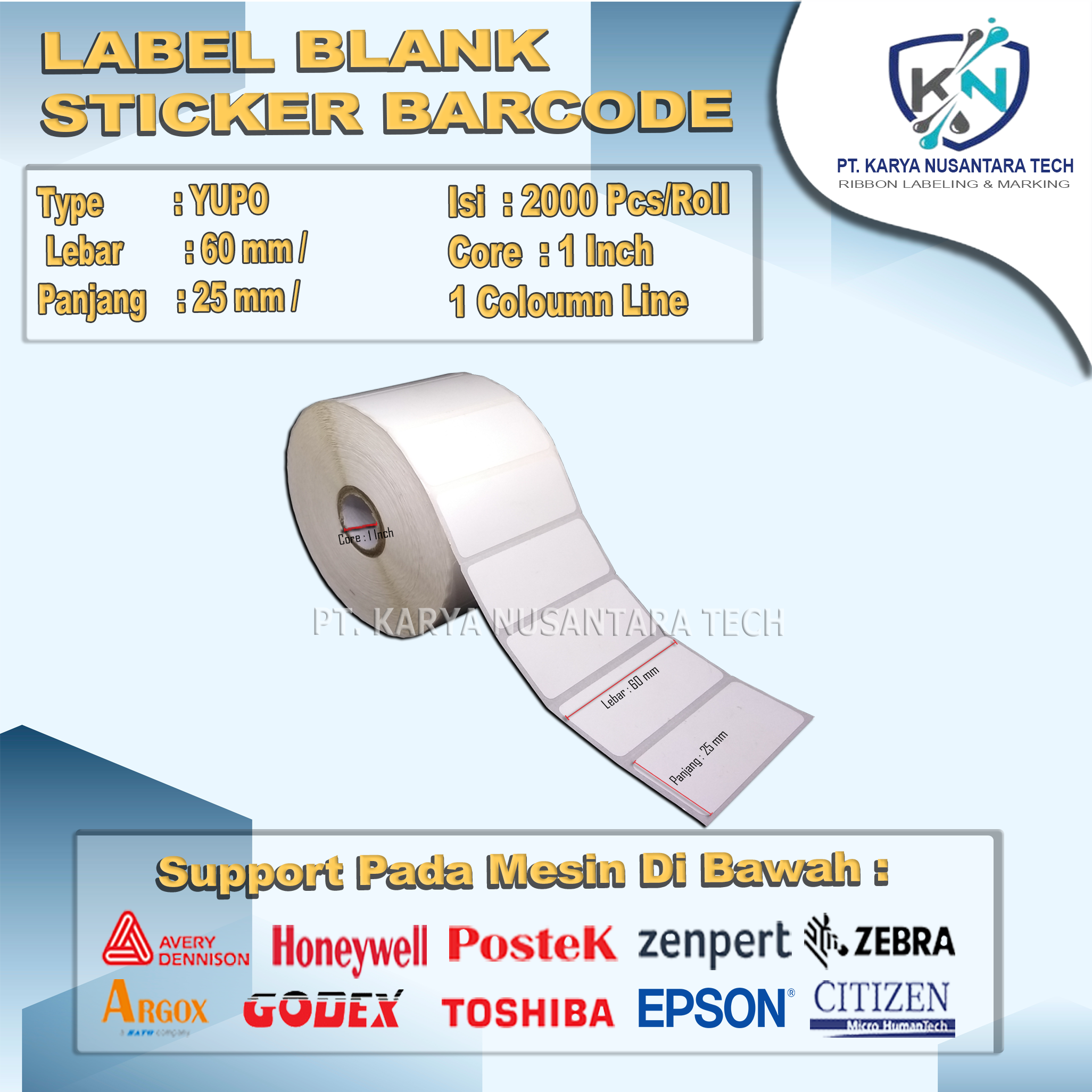 STICKER BLANK BARCODE YUPO 60 X 25 3