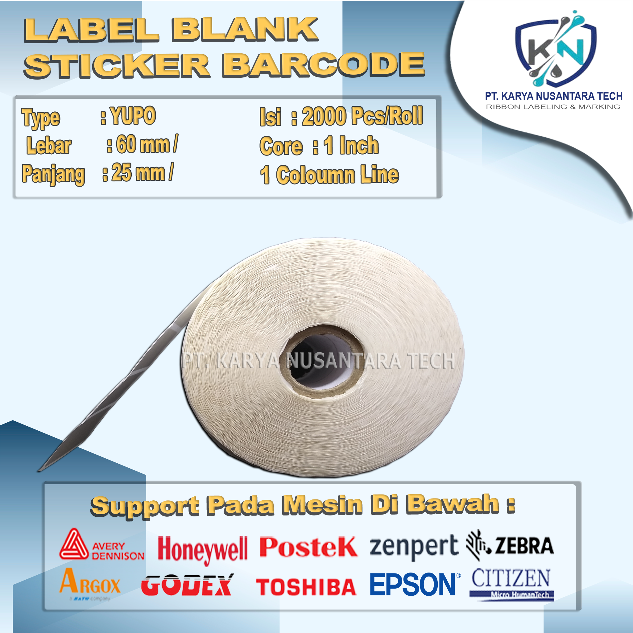 STICKER BLANK BARCODE YUPO 60 X 25 4