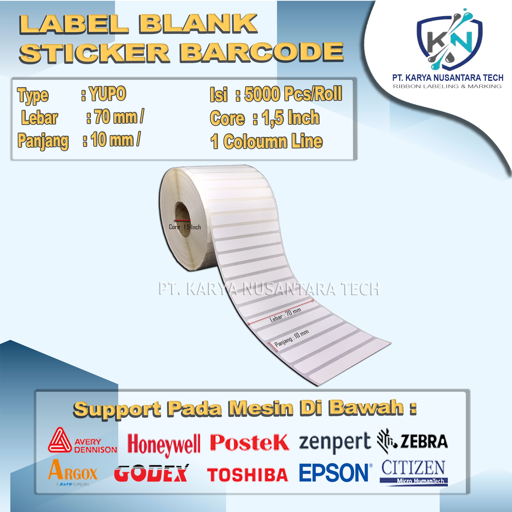 STICKER BLANK BARCODE YUPO 70 X 10 2