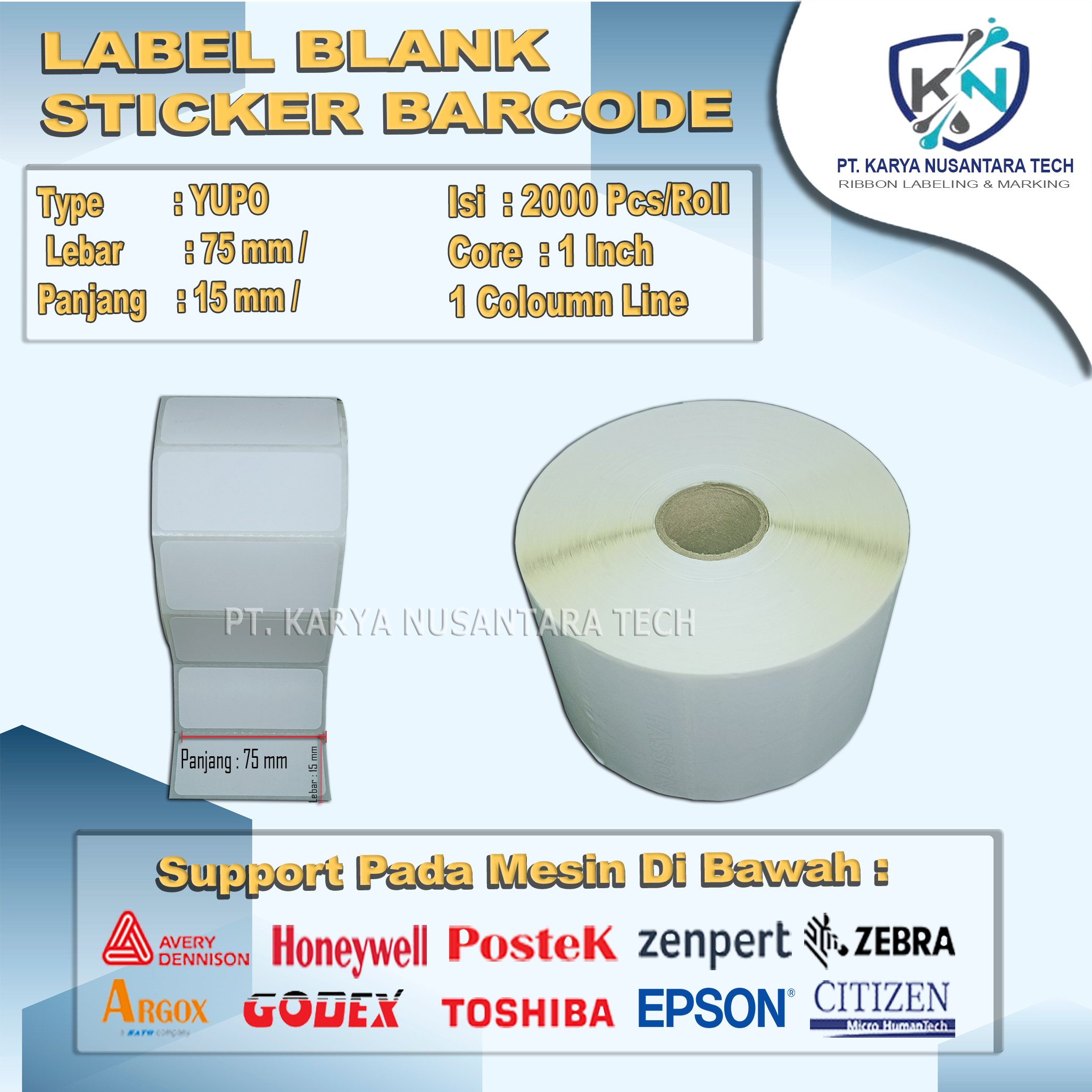 STICKER BLANK BARCODE YUPO 75 X 15 1