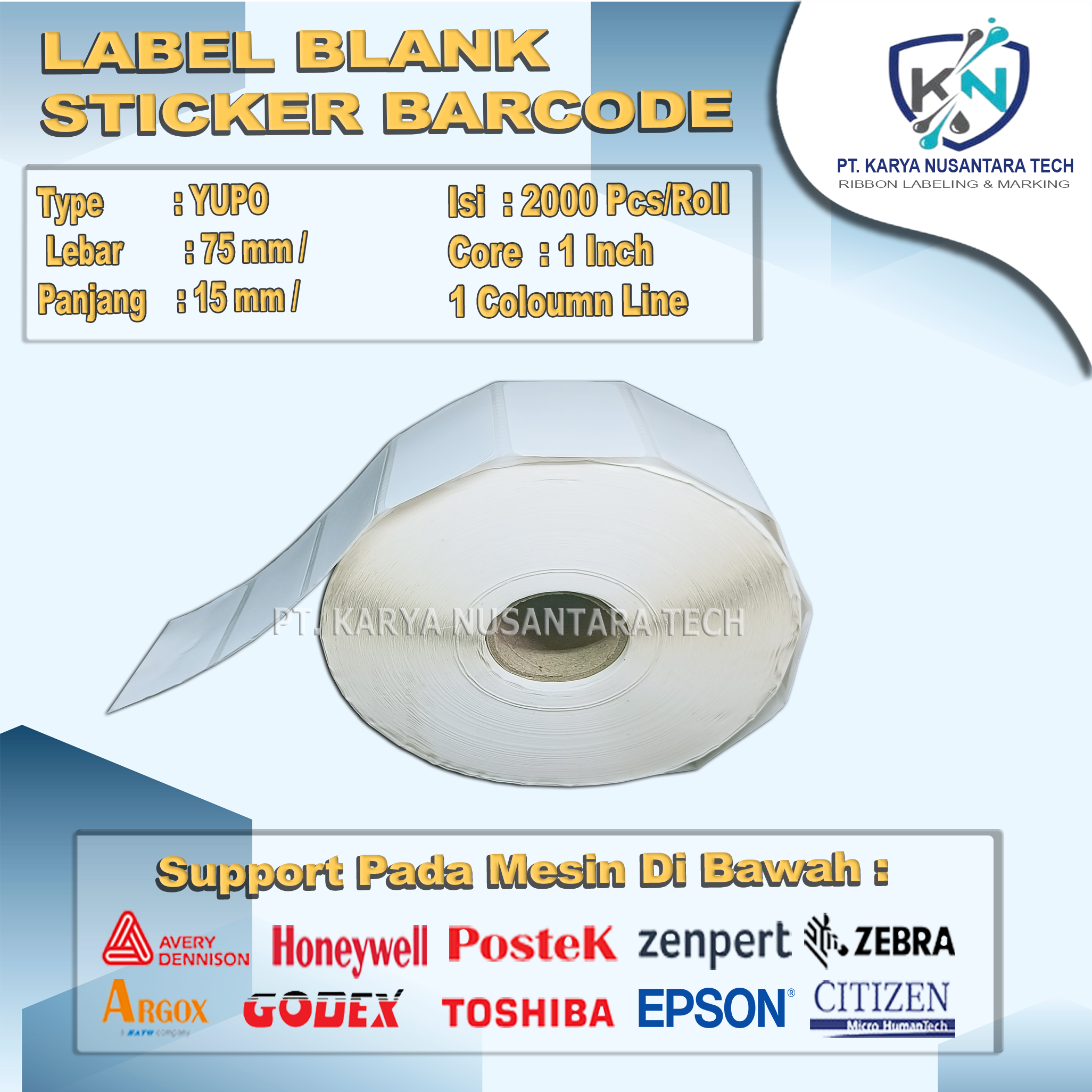 STICKER BLANK BARCODE YUPO 75 X 15 3