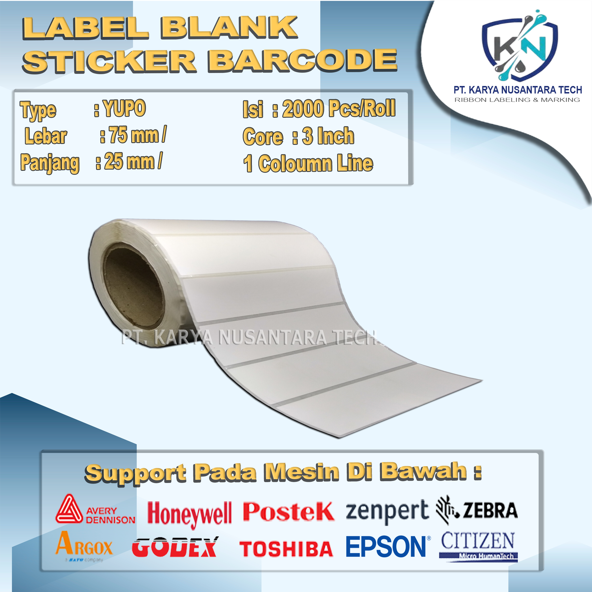 STICKER BLANK BARCODE YUPO 75 X 25 1