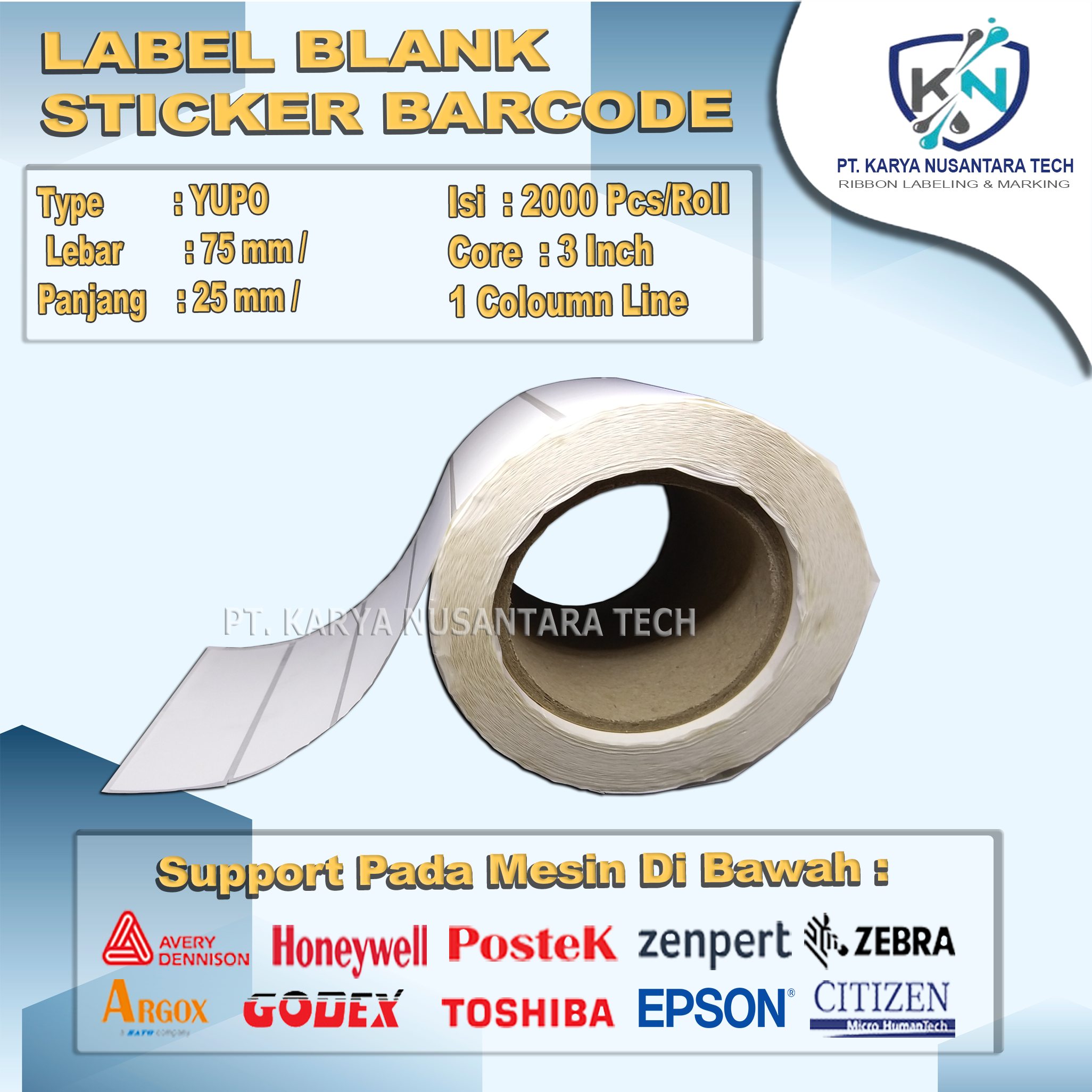 STICKER BLANK BARCODE YUPO 75 X 25 2