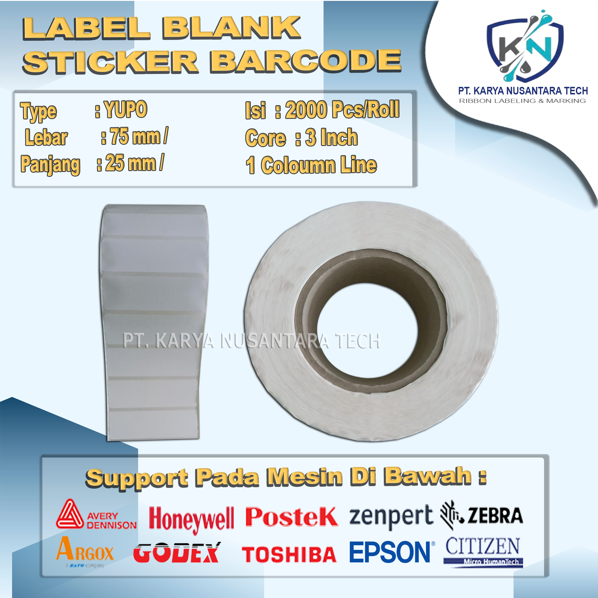 STICKER BLANK BARCODE YUPO 75 X 25 4
